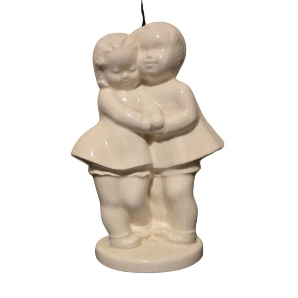 Vintage Shawnee Pottery Bisque White Planet Vase‎ Girl Boy Nostalgia Table Scape